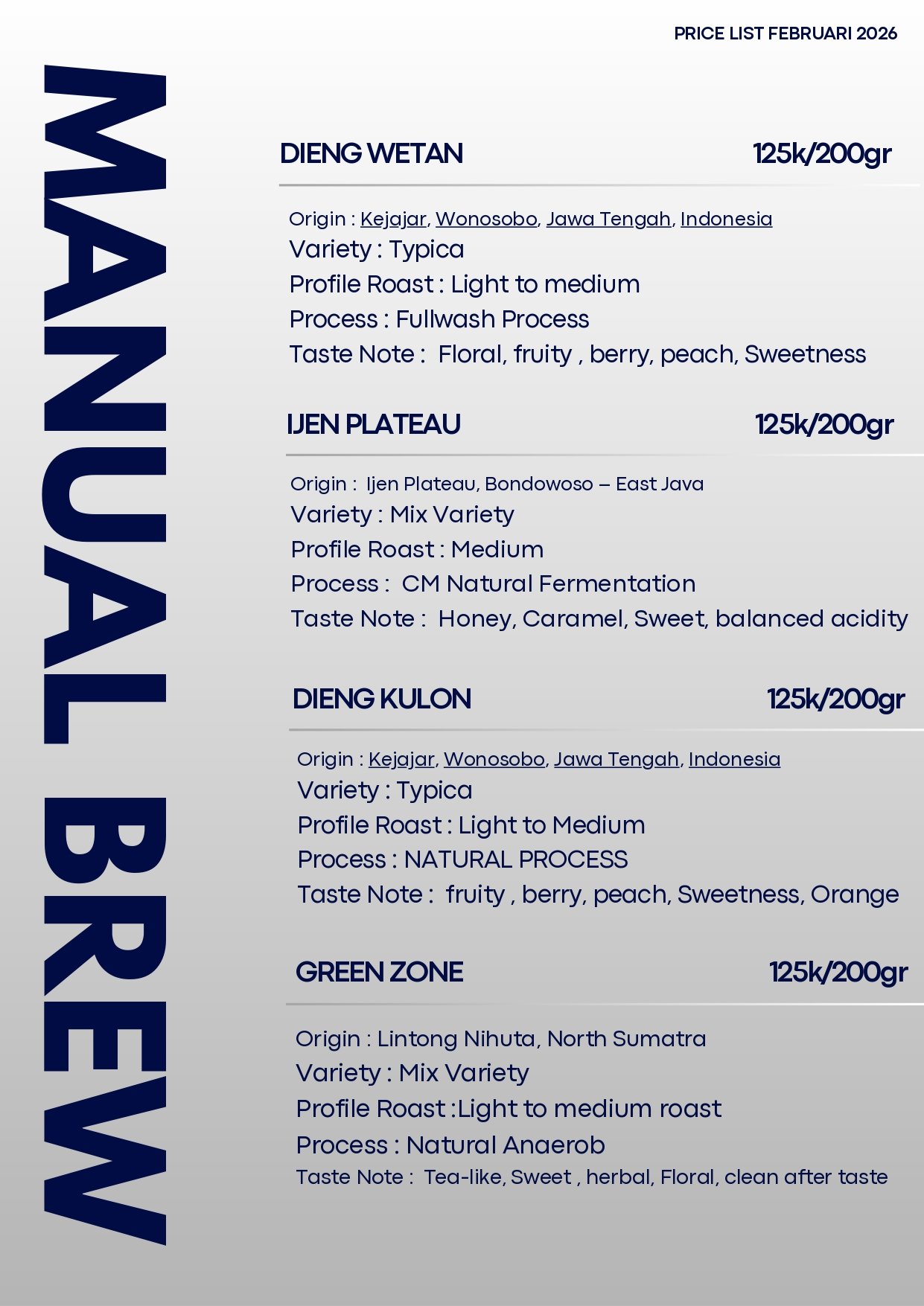 Menu Roastery